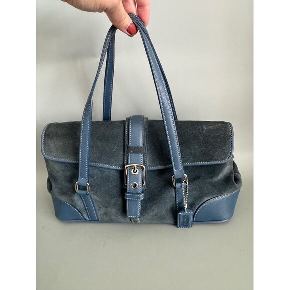 Coach Vintage Y2K Handbag 6726 Blue Suede & Leather Satchel Bag With Charm - Picture 1 of 14